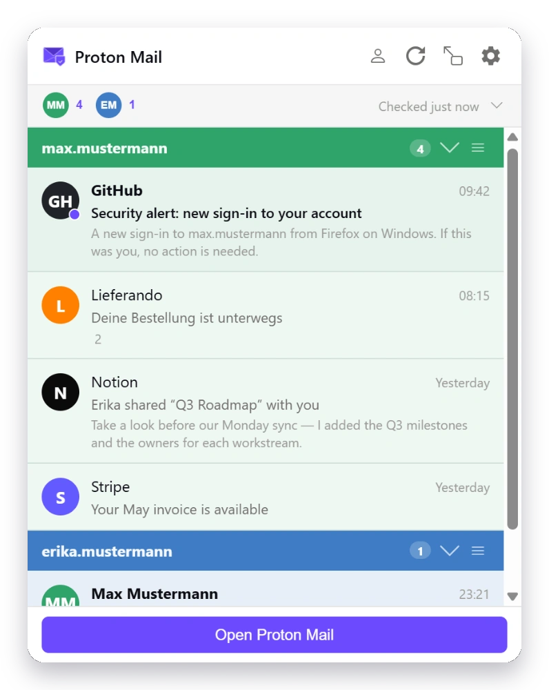 Mail Checker inbox in the Classic theme — light