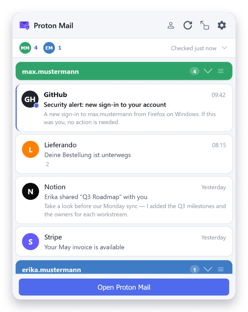 Mail Checker inbox in the Slate theme — light